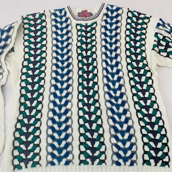 Concrete Mix Other - Vintage 3D Textured Sweater Men Large Colorful Blue Green Long Sleeve 80s 90s